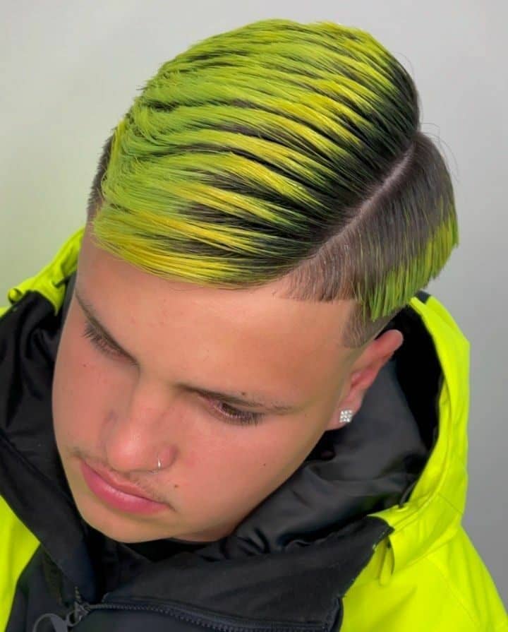 Acid-green fantasy colour with side parting